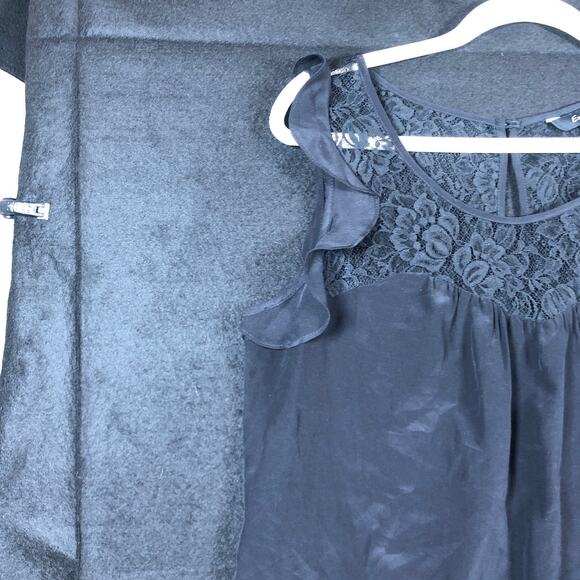 Express Womens Blouse Black 100% Silk Lace Accent Halter Tank Lightweight Large - Picture 4 of 12